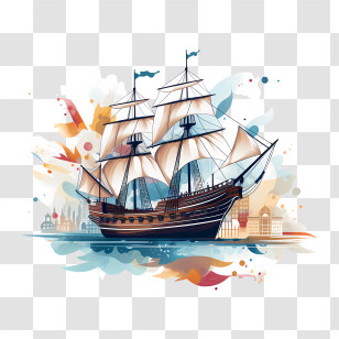 Columbus Day - Historical Sailing Ship On The Sea Transparent PNG