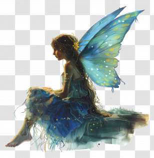 Summer Night - Fairy With Blue Wings Sitting Transparent PNG