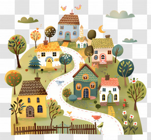 Village Road - Whimsical Village With Colorful Houses Transparent PNG