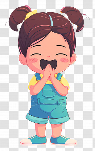 Cartoon Little Girl - Happy Girl In Blue Overalls Transparent PNG