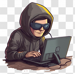 Cyber Security - Cartoon Hacker At A Computer Transparent PNG