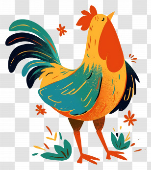 Rooster Crowing - Bright Cartoon Rooster Illustration Transparent PNG