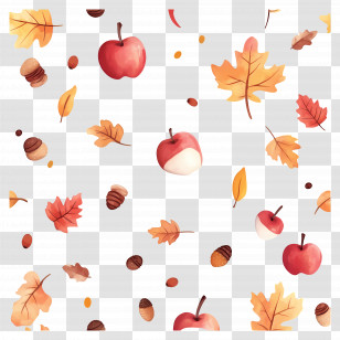 Autumn Background - Autumn Leaves And Apples Pattern Transparent PNG