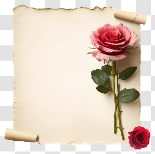 Romantic Rose And Paper Illustrate - Pink Rose On Vintage Parchment Background Transparent PNG