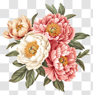 Peony Flower Arrangement - Blooming Peony Flowers In Pink And White Transparent PNG