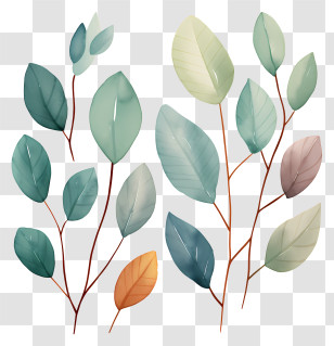 Pastel Watercolor Leaves - Minimalist Plant Leaves Art Transparent PNG