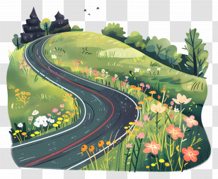 Highway - Winding Road In Scenic Green Landscape Transparent PNG