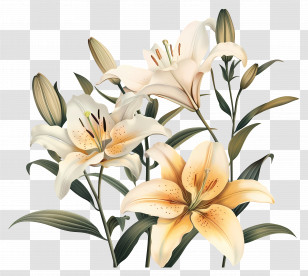 Lily Flower - White Lily Bouquet With Realistic Floral Details Transparent PNG
