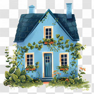 Blue House - A Charming Blue House Surrounded By Greenery Transparent PNG
