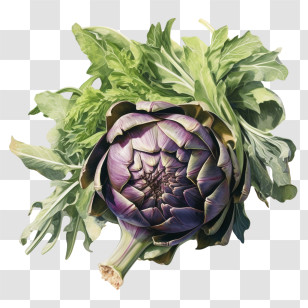 Artichoke - Purple Artichoke With Green Leaves Illustration Transparent PNG