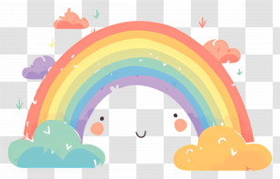 Cute Rainbow - Smiling Rainbow With Colorful Clouds Transparent PNG