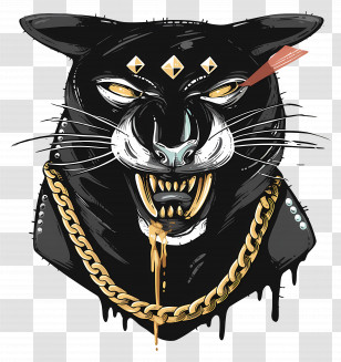 Panther Tattoo - Fierce Black Panther With Gold Chain Transparent PNG