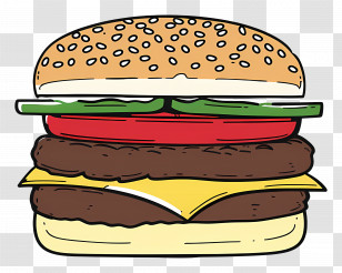 Hamburger - Cheeseburger With Toppings Illustration Transparent PNG