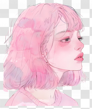 Blush - Watercolor Portrait Of Pink Haired Girl Transparent PNG