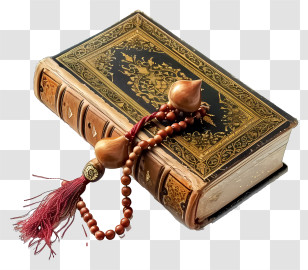 Koran Book And Pray Beads - Vintage Book With Tasbeeh Design Transparent PNG