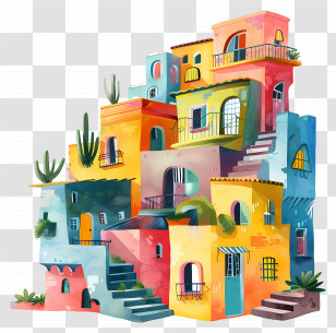 Building - Colorful Vibrant Houses Illustration Transparent PNG