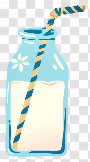 Milk Bottle - Cute Milk Bottle With Straw Illustration Transparent PNG