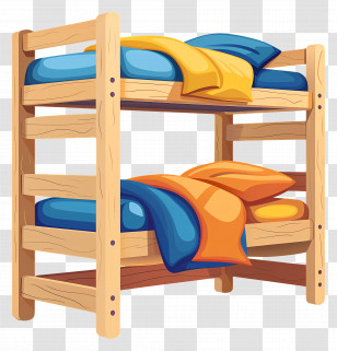 Bunk Beds - Wooden Bunk Bed With Colorful Bedding Transparent PNG
