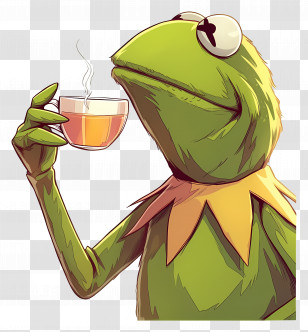 Kermit The Frog - Cartoon Frog Drinking Tea Transparent PNG