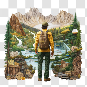 National Park Service Founders Day - Hiker With Backpack In Mountainous Scenery Transparent PNG