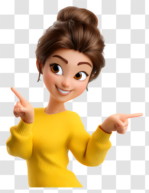 Girl Pointing Finger - Animated Girl In Yellow Sweater Transparent PNG