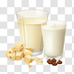 Milk Chocolate - Glasses Of Milk And Cheese Cubes Transparent PNG