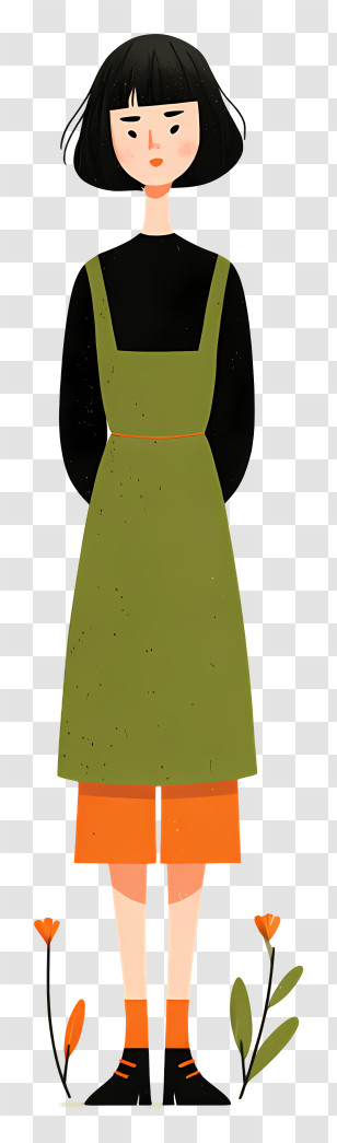 Asian Woman With Short Hair - Stylish Girl In Green Dress Transparent PNG