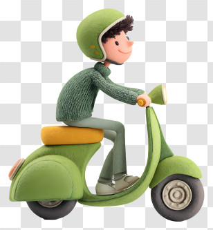 Man In Helmet Riding Scooter - Man Riding Green Scooter Transparent PNG