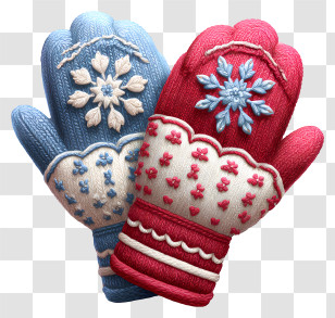 Snowflake Design Mitten - Red And Blue Mittens With Decorative Patterns Transparent PNG