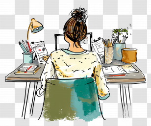 Cartoon Woman Working - Woman Working At Desk Transparent PNG