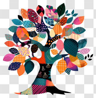 Decorative Tree - Colorful Patterned Tree Illustration Transparent PNG
