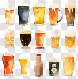 Beer - Variety Of Beer Glasses With Foam Transparent PNG