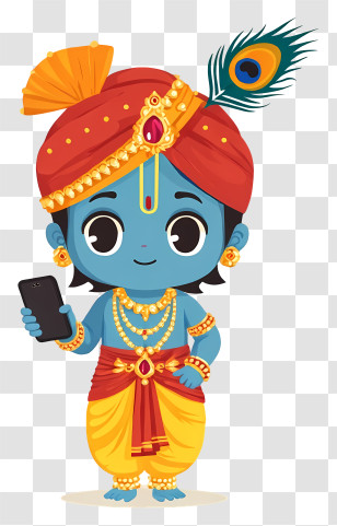 Krishna - Blue Cartoon Character Holding A Smartphone Transparent PNG