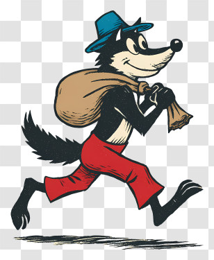 Cartoon Wolf Carrying Bag - Wolf In Red Pants With Bag Transparent PNG