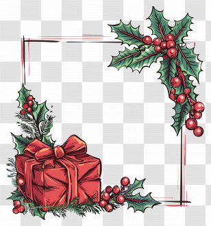 Christmas Frame - Christmas Gift And Holly Decorative Frame Transparent PNG