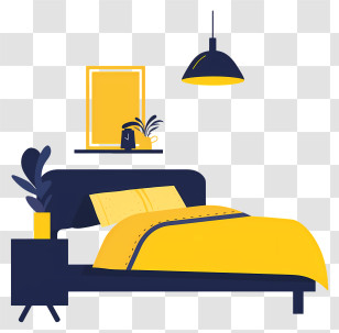 Bed Room Cartoon - Modern Bedroom With Yellow Bed And Lamp Transparent PNG
