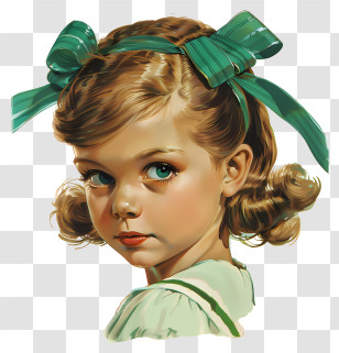Fashion Retro Girl - Portrait Of Retro Girl With Green Ribbon Transparent PNG