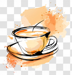 Coffee Cup Outline - Artistic Coffee Cup Sketch Transparent PNG