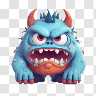 Monster - Blue And Orange Cartoon Monster With Large Teeth And Horns Transparent PNG