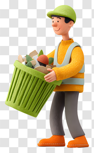 Man Dumping Waste - Friendly Garbage Collector With Bin Transparent PNG