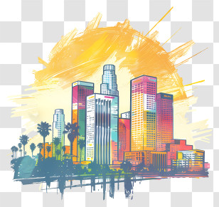 Los Angeles - Colorful Urban Cityscape Illustration Transparent PNG