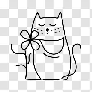 Hand Drawn Cat - Doodle Cat With Flower Transparent PNG