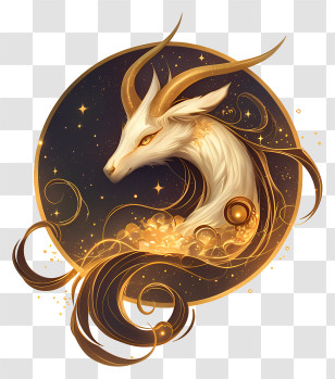 Capricorn Zodiac - Mythical Creature With Golden Horns Transparent PNG