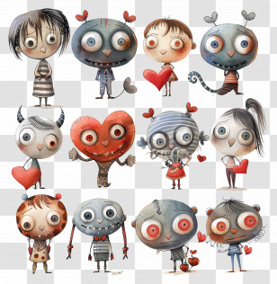 Love Design - Cute Cartoon Characters With Hearts Transparent PNG