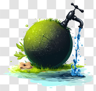 World Water Day - Green Earth With Faucet Illustration Transparent PNG