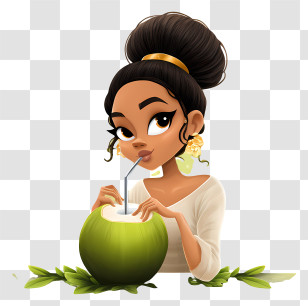 Girl Drinking Coconut Water - Girl Enjoying Coconut Drink Transparent PNG