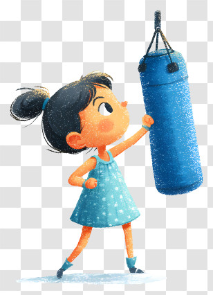 Girl Striking Punching Bag - Girl Practicing With Punching Bag Transparent PNG