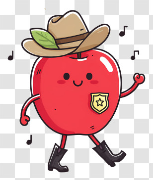 Apple Wearing Cowboy Hat - Cowboy Apple With Hat And Boots Transparent PNG