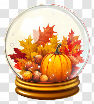 Thanksgiving - Autumn Snow Globe With Pumpkin And Leaves Transparent PNG