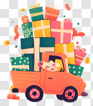 Car Full Of Gifts - Pig Driving A Gift-Laden Truck Transparent PNG